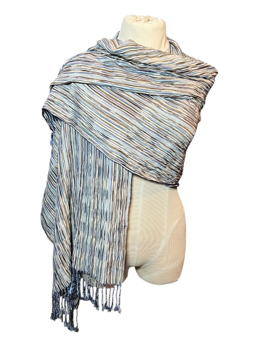 Lightweight Striped Blue & Cream Scarf Wrap
